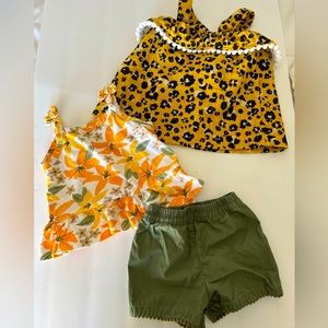 Used baby girl size 9M tanks and shorts - yellow/green